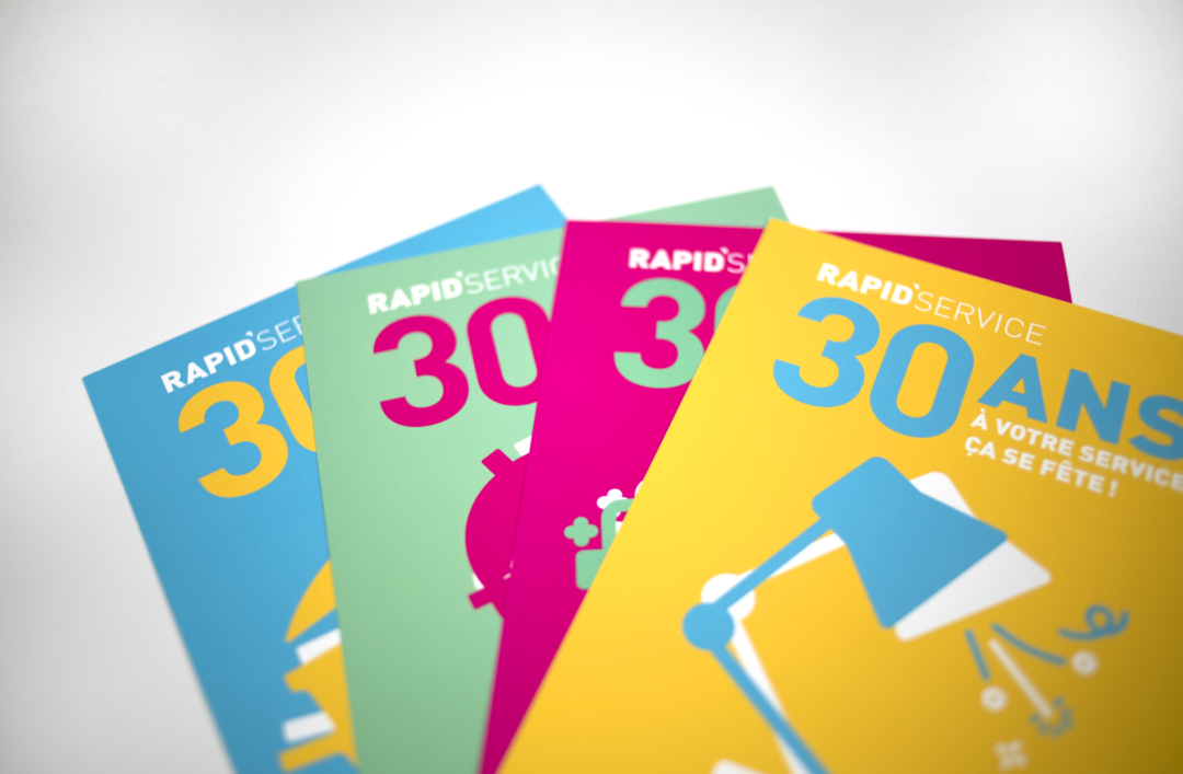 Aperçu des 4 flyers promotionnels pour les 30 ans de Rapid'Service