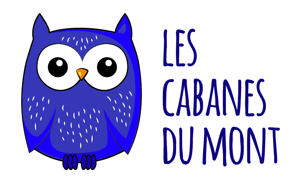 Une chouette en logo avec le texte "Les Cabanes du Mont".