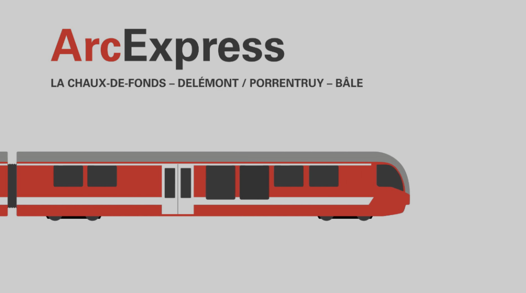 Aperçu de la vidéo en motion design pour ArcExpress présentant le nom du projet et un train des Chemins de fer du Jura
