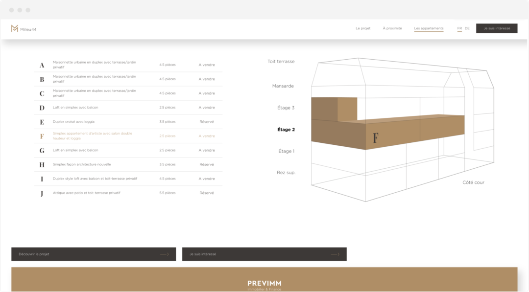 Aperçu de la page du site internet présentant les appartements