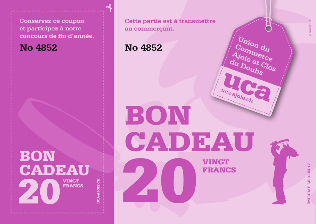 Bon cadeau UCA d'une valeur de 20 francs.