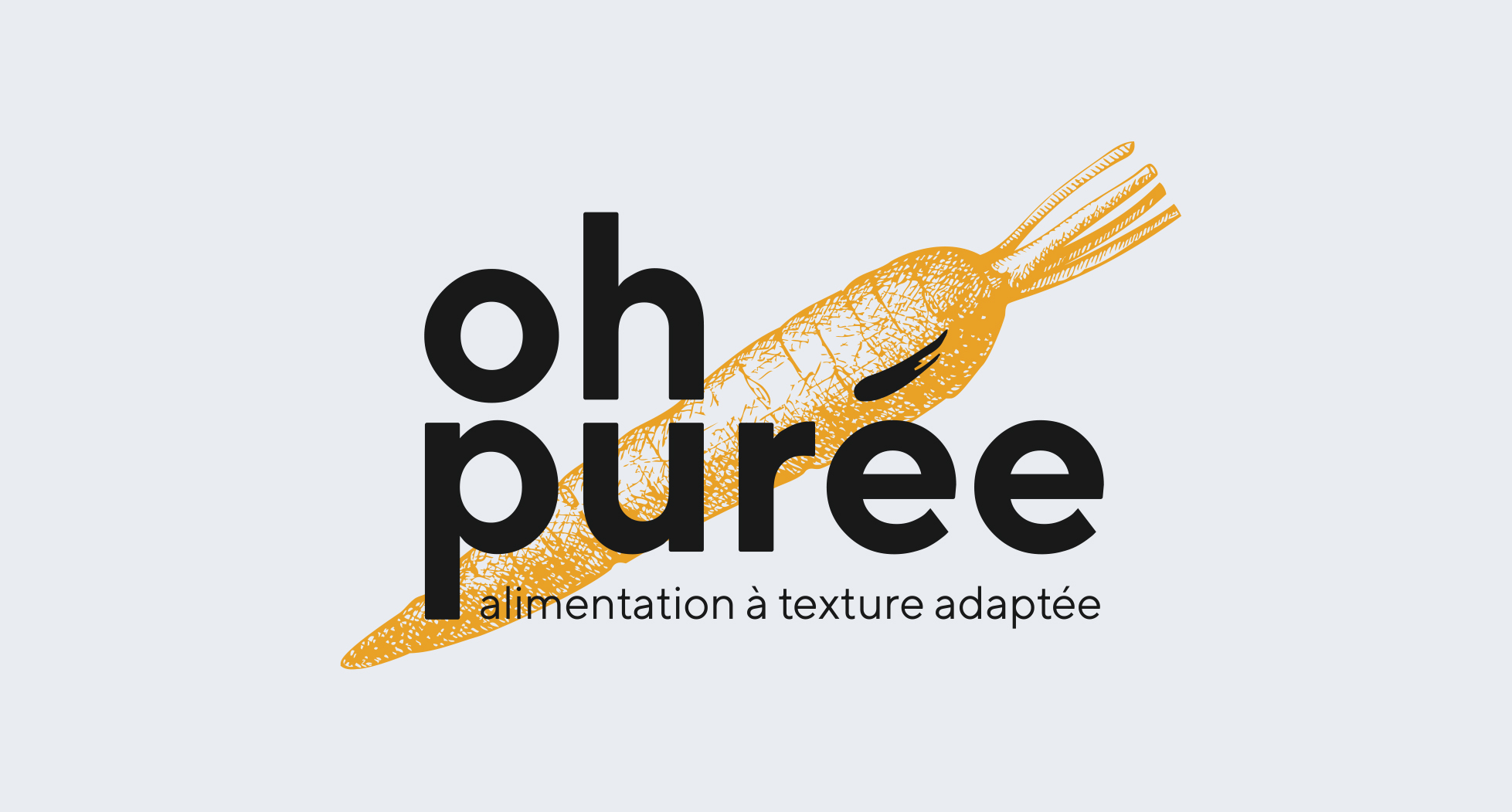 Logo de Oh purée! présentant le logotype Oh purée! avec une carotte