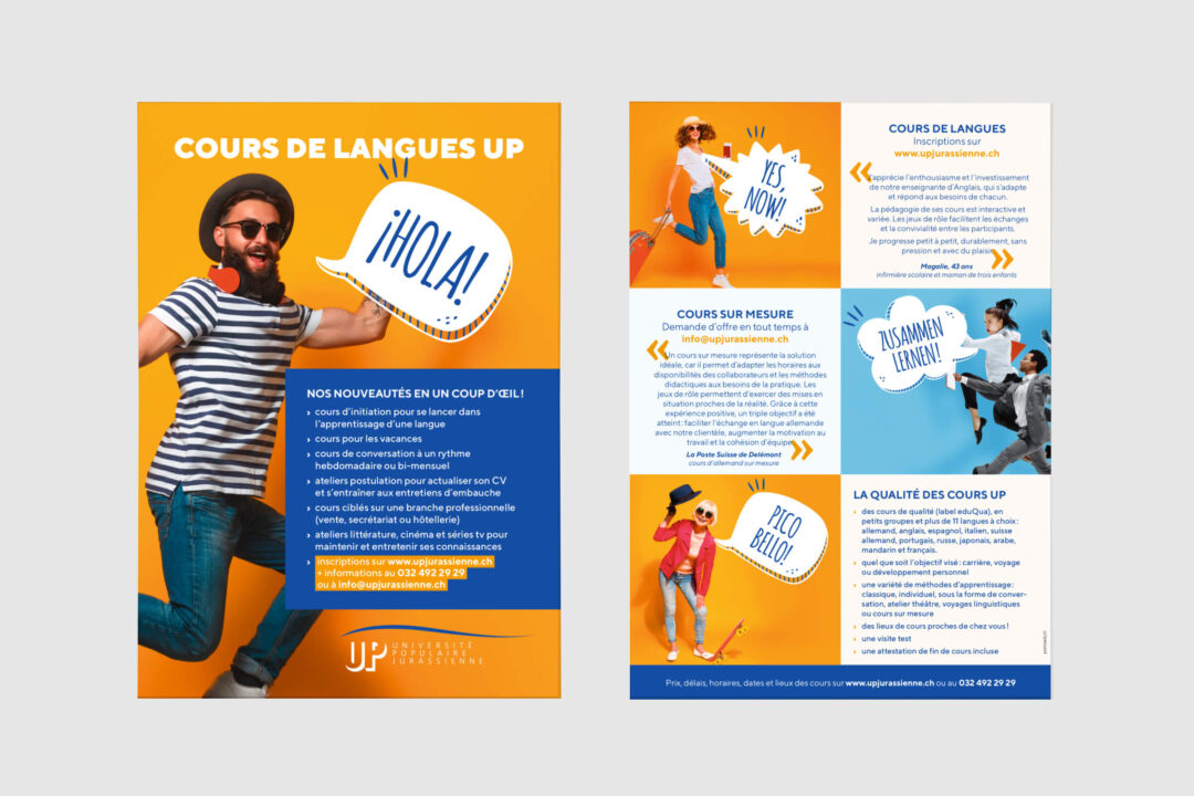 Flyer recto-verso pour les cours de langues de l'UPJ
