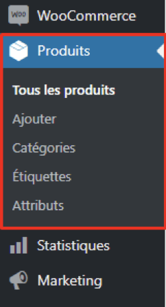 Barre latérale du shop en ligne