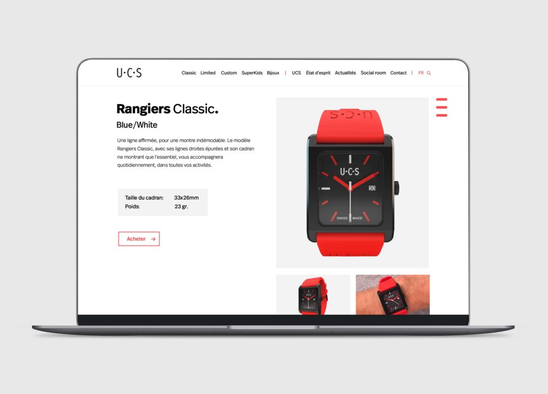 Site internet UCS - boutique en ligne - détail d'une montre